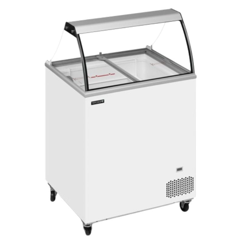 Chest Freezer with Curved Glass - 165 L TEFCOLD: Professional Ice Cream Display with Sliding Glass Lids