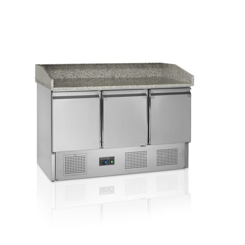 Balcão de Pizza em Inox GN 1/1 - 3 Portas Cheias TEFCOLD PT1365 | Refrigeração 400L, descongelamento automático | Fourniresto