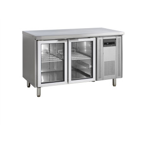 Mesa Refrigerada Positiva em Inox - 2 Portas de Vidro - GN 1/1 | TEFCOLD