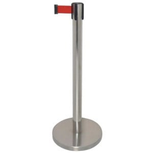 Barreira Retrátil com Fita Vermelha 3m Bolero, Aço Inoxidável Durável - Segurança e Flexibilidade.