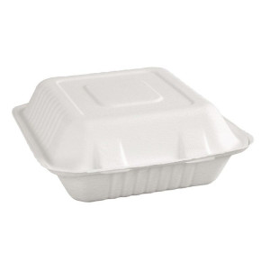 Compostable hinged lid boxes made of Bagasse 236mm - Pack of 200