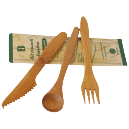 Bamboo Luxury Cutlery Set - 3-piece Kit: Knife, Fork, Spoon - Pack of 100 Eco-friendly