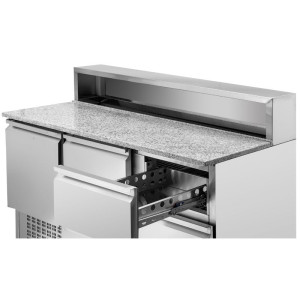 Meuble Refrigerado para Pizza Teto Inox 8 x GN1/6 - 2 Portas e 2 Gavetas - Dynasteel