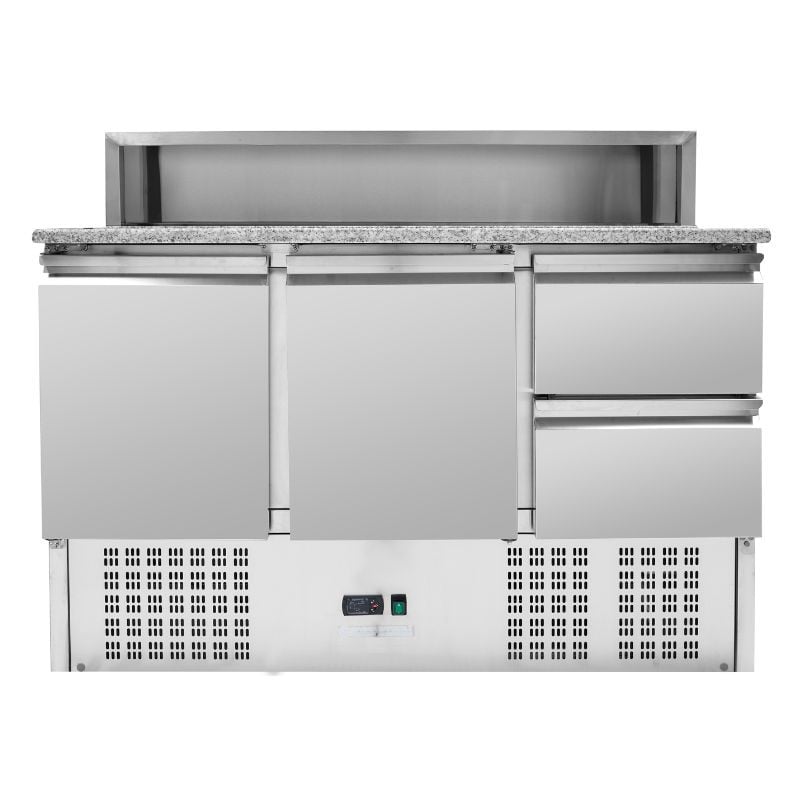 Meuble Refrigerado para Pizza Teto Inox 8 x GN1/6 - 2 Portas e 2 Gavetas - Dynasteel