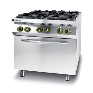 Fogão de Linha de Cozinha - 4 bocas com forno de convecção elétrico GN 1/1 - Marca HENDI - Fourniresto