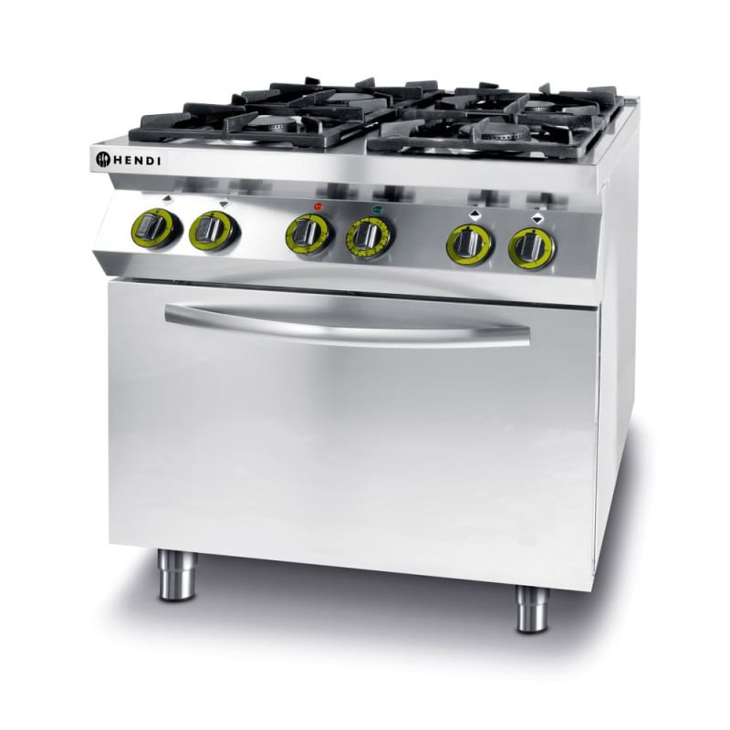 Fogão de Linha de Cozinha - 4 bocas com forno de convecção elétrico GN 1/1 - Marca HENDI - Fourniresto