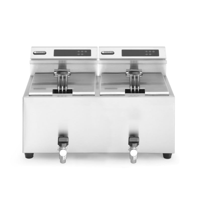 Friteuse Profi Line avec robinet de vidange numérique - 2 x 8 l - Marque HENDI - Fourniresto