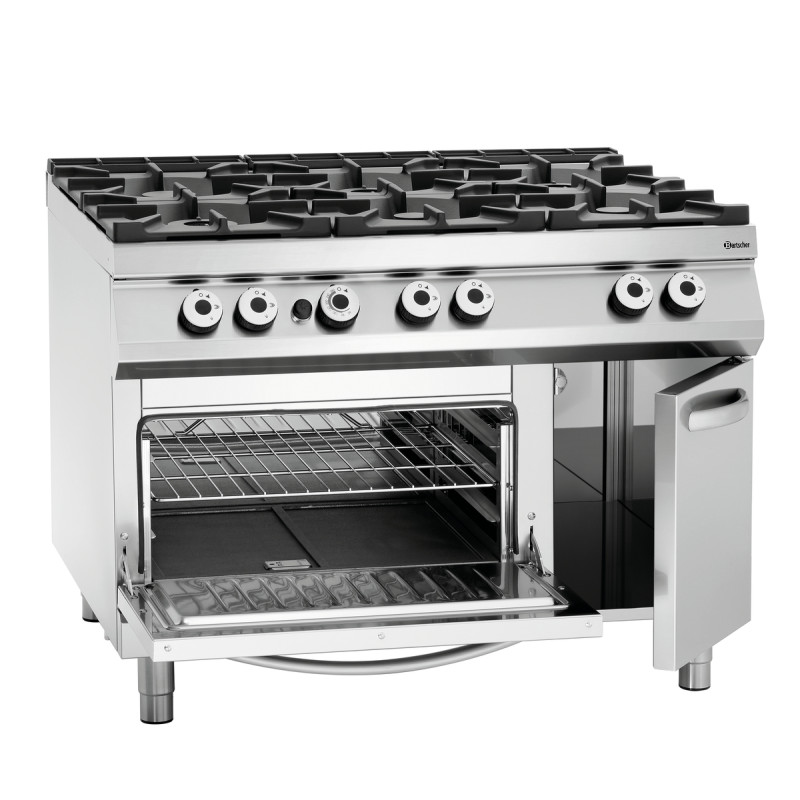 Fourneau com 6 queimadores série 900 - Forno a Gás GN 2/1 e armário da marca Bartscher