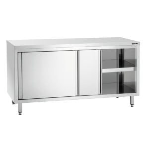 Stainless Steel Cabinet with Sliding Doors and Shelf - L 1600 mm