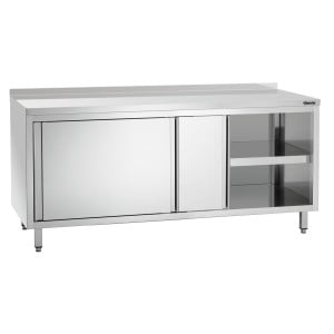 Móvel em inox com portas de correr, prateleira e respaldo - L 1800 mm