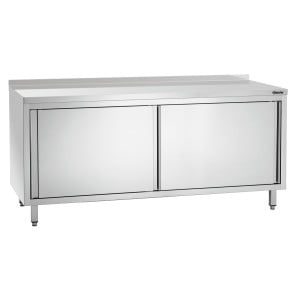 Móvel em inox com portas de correr, prateleira e respaldo - L 1800 mm