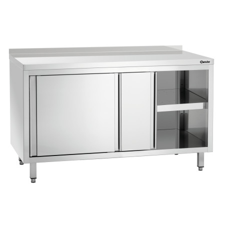 Stainless Steel Cabinet with Sliding Doors, Shelf, and Backsplash - L 1400 mm