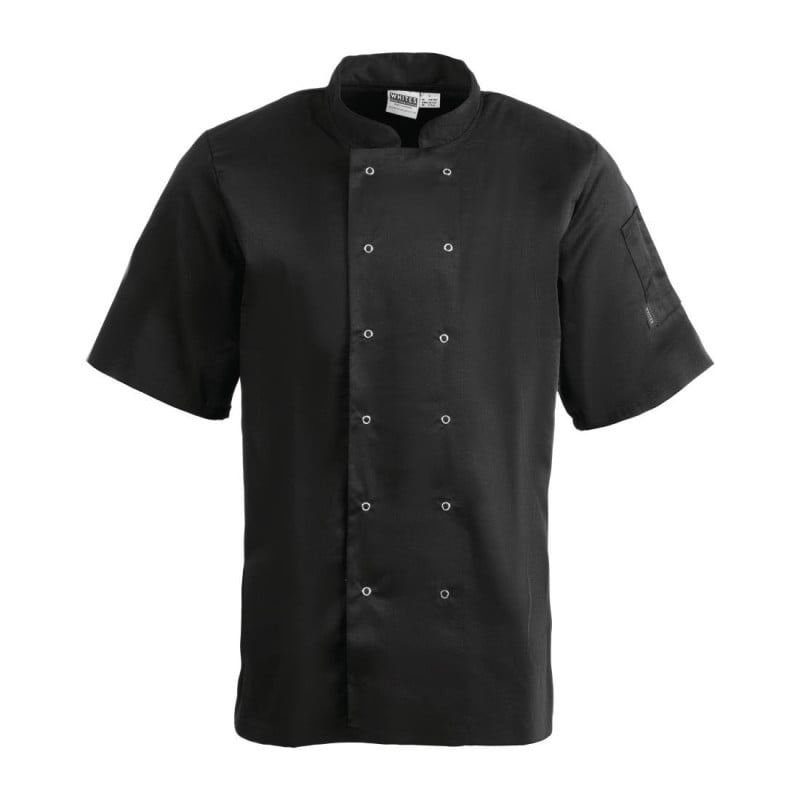 Casaco de Cozinha Unissexo Preto de Mangas Curtas Vegas - Tamanho S - Whites Chefs Clothing - Fourniresto