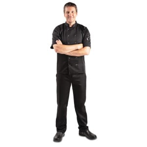 Casaco de Cozinha Unissexo Preto de Mangas Curtas Vegas - Tamanho S - Whites Chefs Clothing - Fourniresto