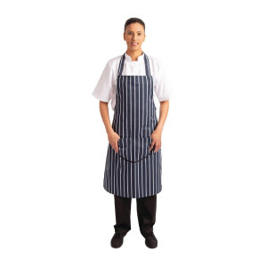 Avental Bavete Com Bolso Listrado Azul Marinho E Branco 965 X 710 Mm - Whites Chefs Clothing - Fourniresto