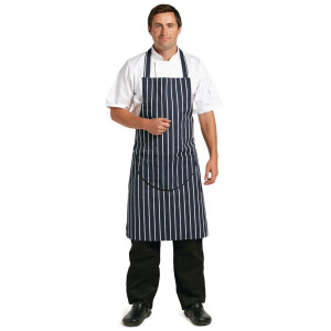 Tablier Bavette Avec Poche Rayé Marine Et Blanc 965 X 710 Mm - Whites Chefs Clothing - Fourniresto