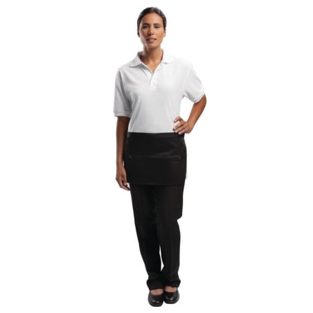 Avental de barman com bolsos e fecho de correr preto em poliéster/algodão 450 x 305 mm - Roupas de chef Whites - Fourniresto