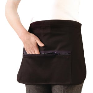 Avental de barman com bolsos e fecho de correr preto em poliéster/algodão 450 x 305 mm - Roupas de chef Whites - Fourniresto