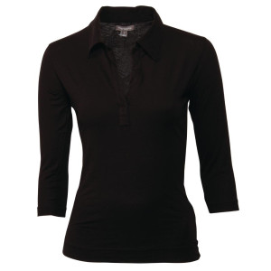 Camiseta decote em V preta para mulher - Tamanho XS - Chef Works - Fourniresto