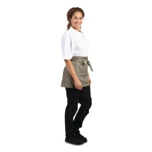 Short Olive Polycotton Server Apron 373 x 750 mm - Whites Chefs Clothing - Fourniresto