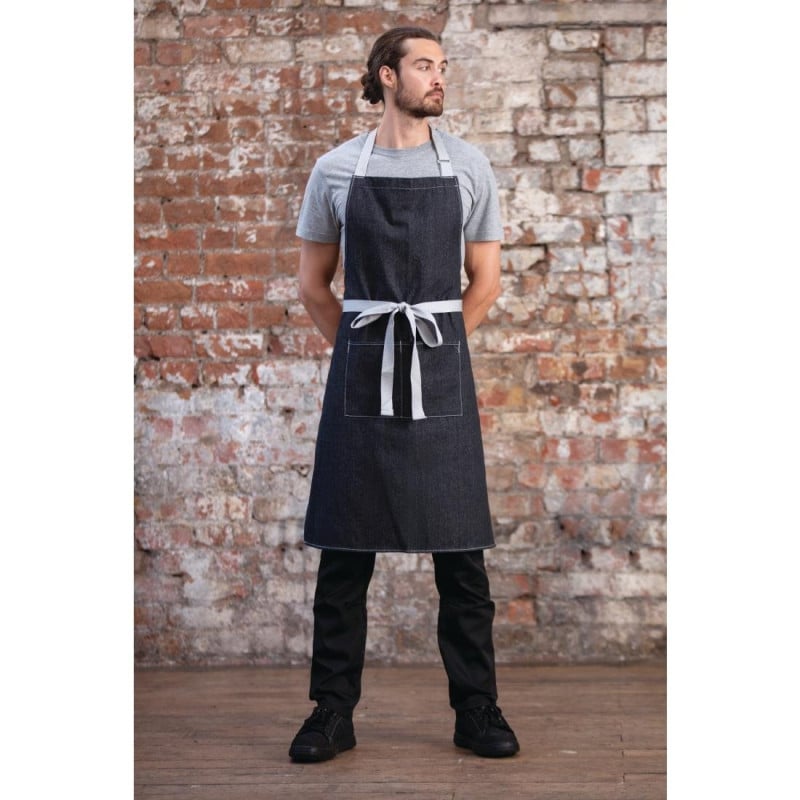 Avental Bavete Denim Preto Southside em Poliéster/Algodão 700 x 1000 mm - Whites Chefs Clothing - Fourniresto