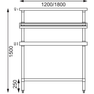 Grande Mesa de Preparação em Aço Inoxidável com Suporte para Bandejas GN 1800 x 600 mm - Vogue - Fourniresto