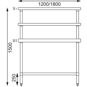 Mesa de Aço Inoxidável com 2 Prateleiras Superiores 1200 x 600 mm - Vogue - Fourniresto