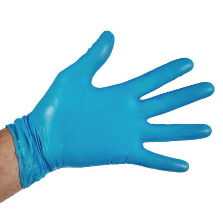 Gants Alimentaires en Vinyle Non Poudrés Bleus Taille L - Lot de 100 - Vogue - Fourniresto