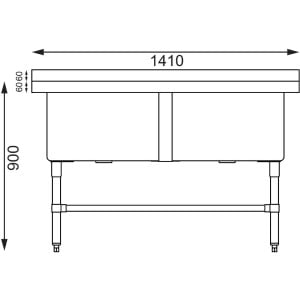 Lavatório Duplo Profundo com Respaldo 2 X 100 L 1410 X 600 Mm - Vogue - Fourniresto