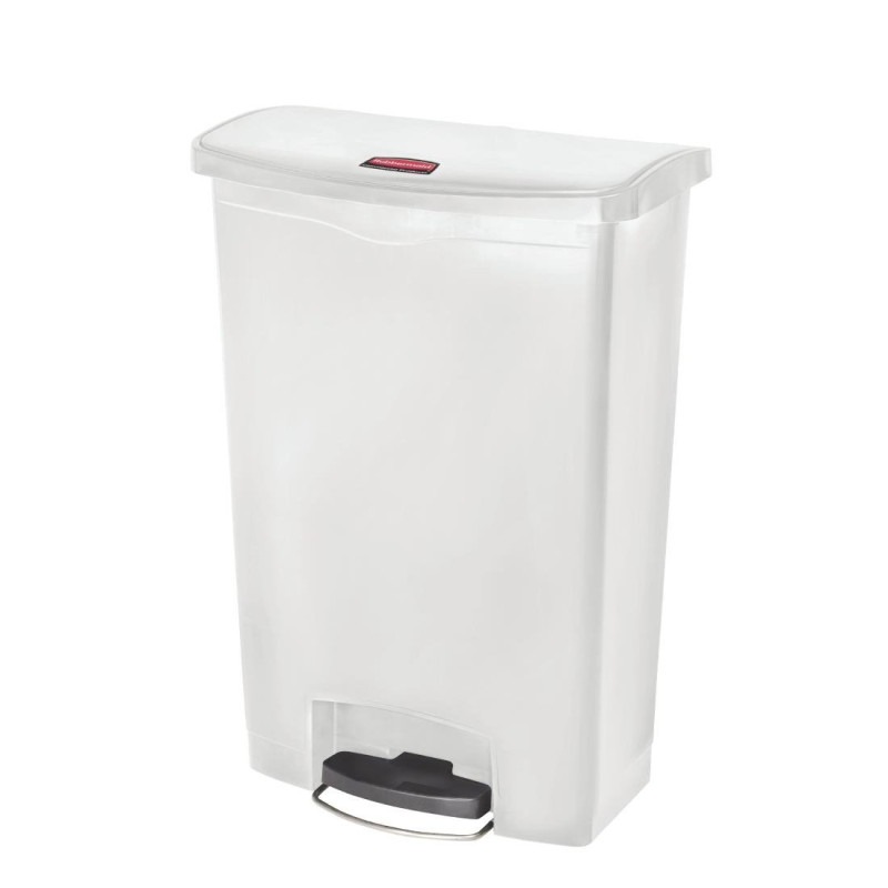 Caixote do lixo com pedal frontal grande Slim Jim StepOn branco 90L - Rubbermaid - Fourniresto