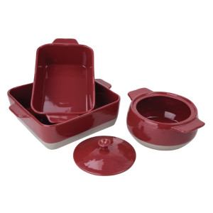 Rectangular Red and Taupe Roasting Dish 4.2L - Olympia - Fourniresto