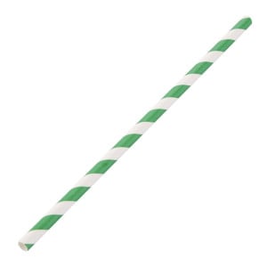 Compostable Striped Green and White Paper Straws 210mm - Pack of 250 - Fiesta Green - Fourniresto