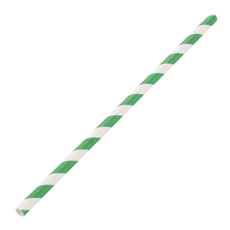 Palhinhas de Papel Compostáveis Listradas Verde e Branco 210mm - Pacote de 250 - Fiesta Green - Fourniresto