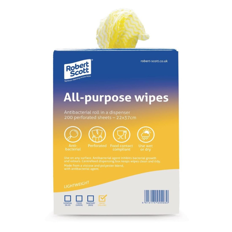 Yellow Antibacterial All Purpose Cloths - 200 Cloths - Jantex