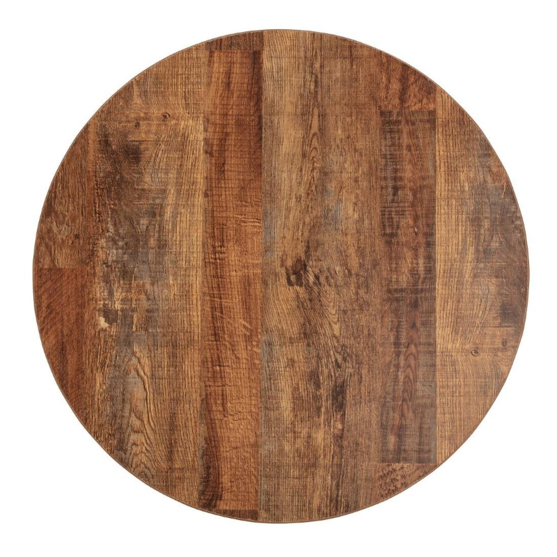 Round Table Top Aged Wood Effect - 600mm - Bolero
