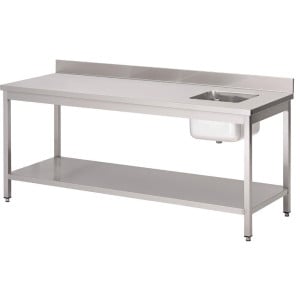 Mesa do Chef com Cuba à Direita e Resguardo em Aço Inoxidável L 1800 x P 700mm - Gastro M