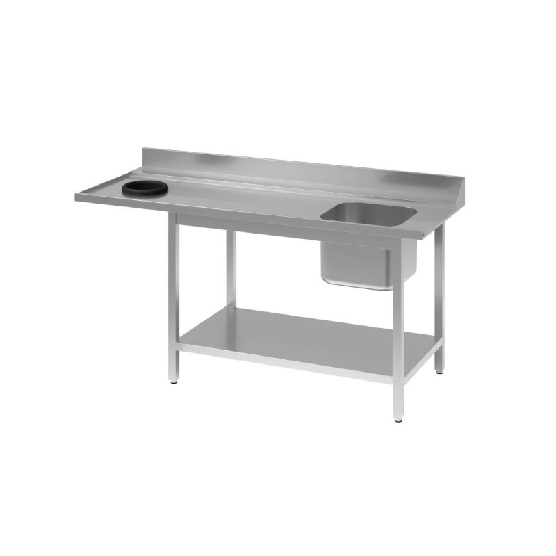 Mesa de entrada para lava-louças em aço inoxidável com cuba à direita, costas altas e prateleira inferior - L 1000 x P 700mm - G