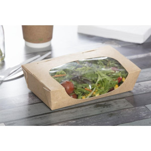 Barquetes de salada Kraft recicláveis com janela - 1000 ml - Pacote de 200 - Colpac