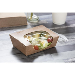 Barquetes de salada Kraft recicláveis com janela de acetato - 825ml - Pacote de 200 - Colpac