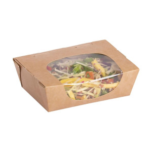 Barquetes de salada Kraft recicláveis com janela de acetato - 825ml - Pacote de 200 - Colpac