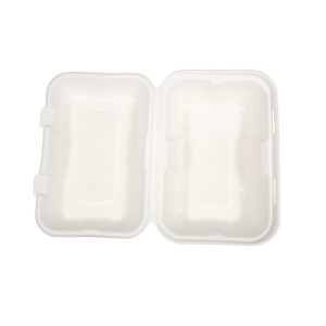 Caixas de refeição em bagaço com tampa articulada - L 228mm - Conjunto de 200 - Vegware