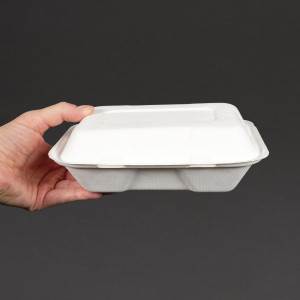 Caixas de refeição em bagaço com tampa articulada - L 228mm - Conjunto de 200 - Vegware