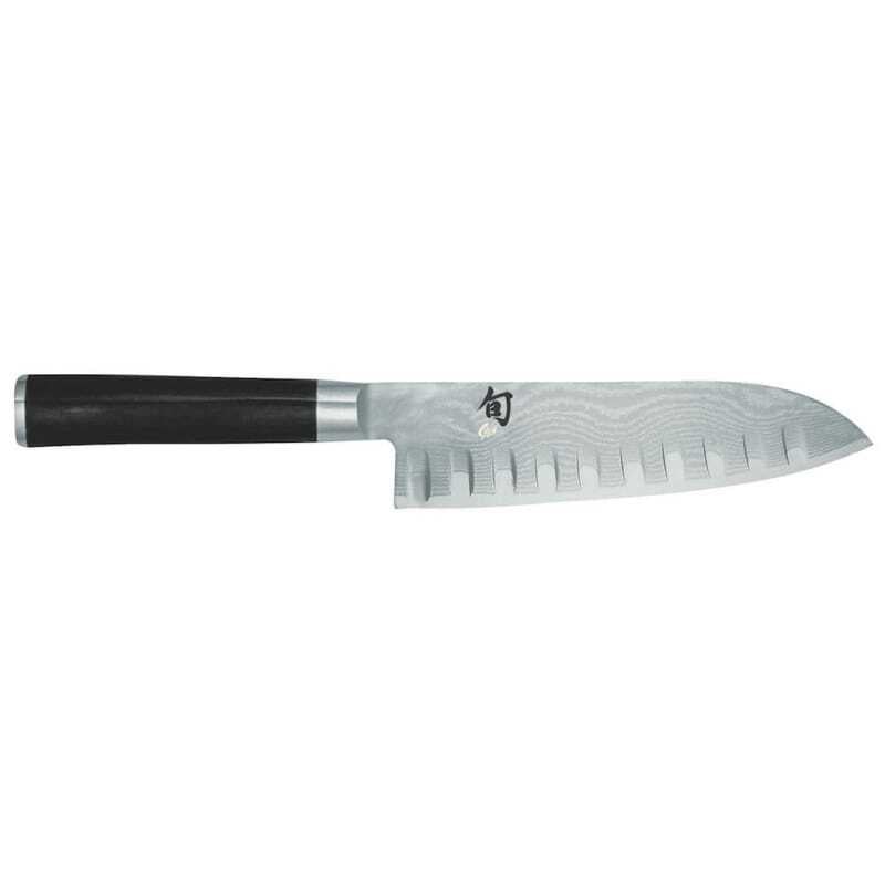 Santoku Knife Hollow Ground Blade Damascus Shun 18 cm - Japanese Knives KAI