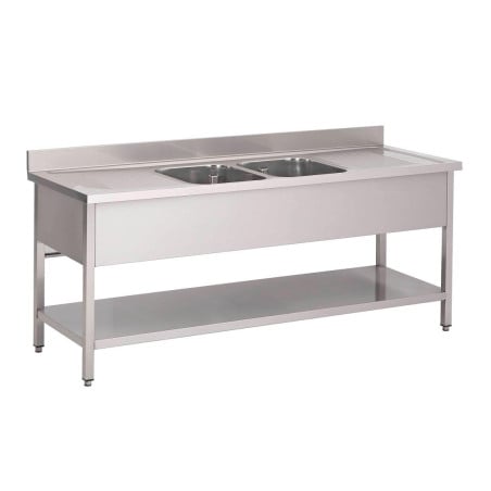 Pia em Inox com Prateleira Baixa 2 Cubas no Centro-L 2000 x P 700mm- Gastro M