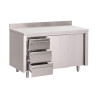 Mesa Armário em Inox com Backsplash 3 Gavetas à Direita e Portas Deslizantes - L 1200 x P 700mm - Gastro M
