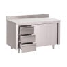 Table Armoire en Inox avec Dosseret 3 Tiroirs À Gauche et Portes Coulissantes-L 1200 x P 700mm - Gastro M