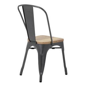 Chaises en Acier avec Assise en Bois - Gris Métallisé - Lot de 4 - Bolero