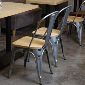 Steel Chairs with Wooden Seat - Set of 4 - Bolero