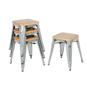 Taburetes Bistro Baixos em Aço com Assento em Madeira - Conjunto de 4 - Bolero