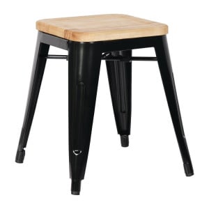 Taburetes Bistro Baixos em Aço Preto com Assento em Madeira - Conjunto de 4 - Bolero